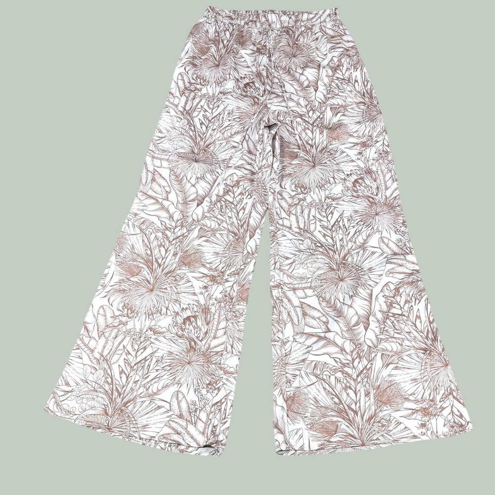 VICI Summer of Diane Womens L Brown Tropical Floral Polyester Wide Leg Pants 759